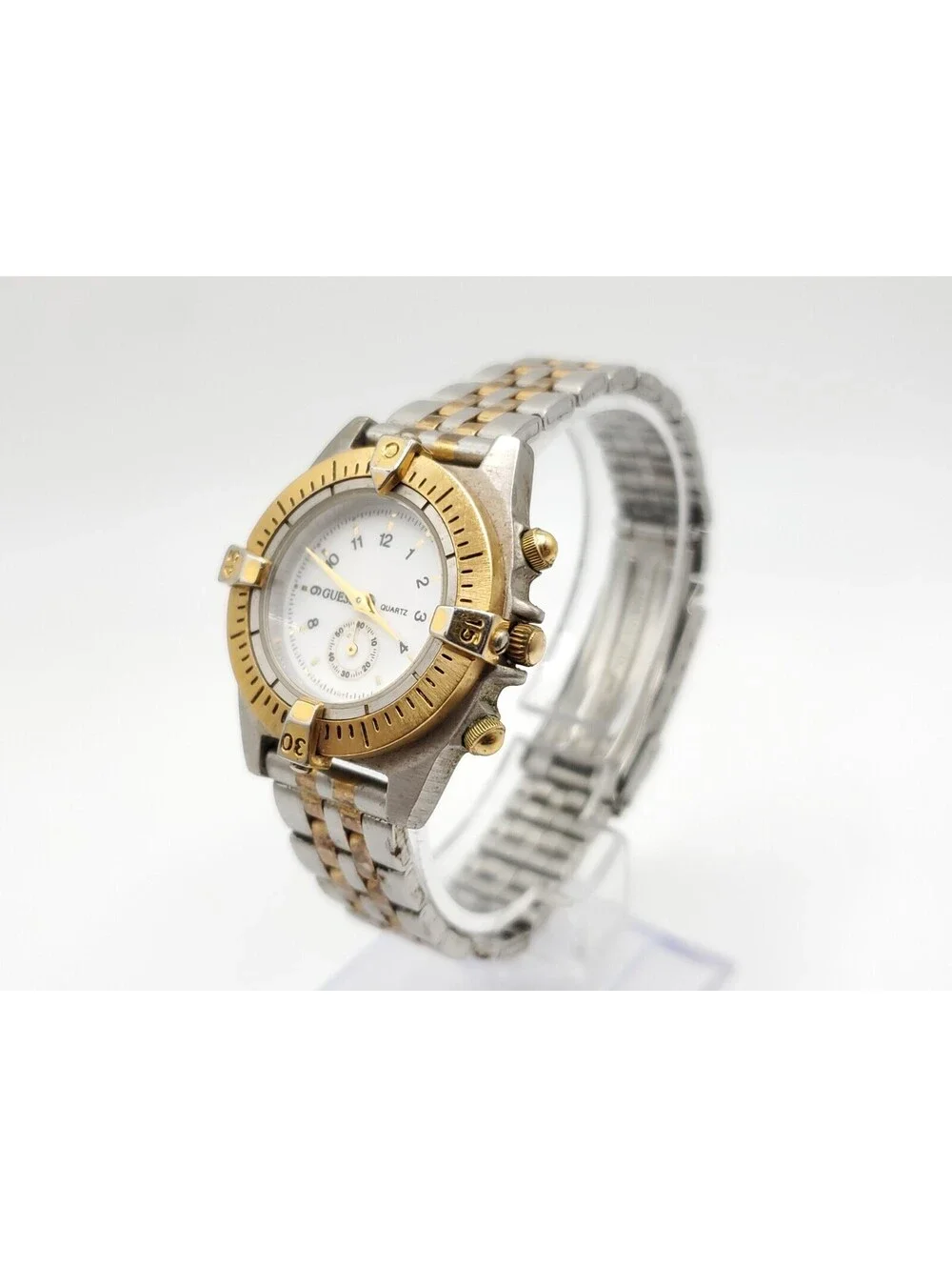 Guess Quartz Watch Womens Small Seconds Hand Dial White Two-Tone 30mm